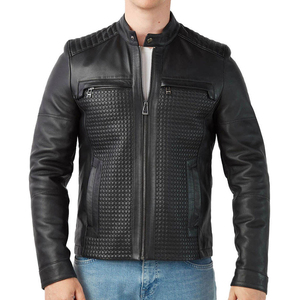 Veste en cuir véritable pour homme, style motard, col montant, logo frontal, respirante, meilleurs prix, vestes pour homme - Product Image 1