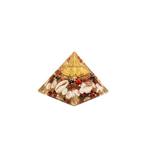 Amber Resin Carved Pyramid Sculpture <b>Ornament</b> <b>Shell</b> Bead Feng Shui Decor Gift Craft - Product Image 1