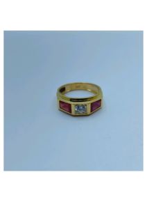 แหวนทองประดับอัญมณีสีแดงและเพชรตรงกลาง ดีไซน์หรูหราสำหรับผู้ชายและผู้หญิง - Product Image 4