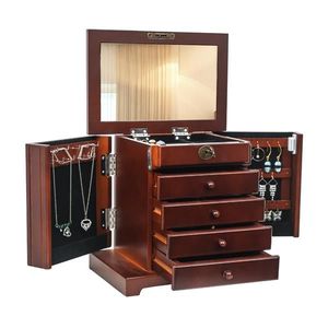 Grande Organizzatore di Gioielli in Legno a 5 Livelli con 4 Cassetti, Scatola Marrone per Anelli, Collane, Cosmetici e Decorazioni Natalizie - Product Image 5