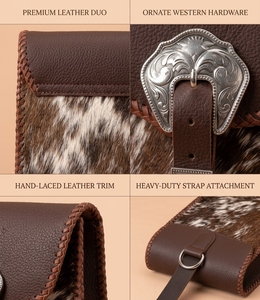 Sac banane en cuir de vachette à imprimé animal, sac à bandoulière à rabat avec bord tressé pour femme - Product Image 3
