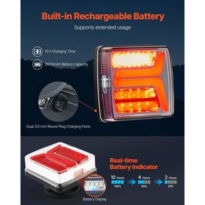 ไฟท้าย LED 12V แบบสี่เหลี่ยม 2 ชิ้น ชุดไฟเบรค ไฟเลี้ยว ไฟส่องป้ายทะเบียน แบบแม่เหล็กไร้สายสำหรับรถพ่วง - Product Image 5