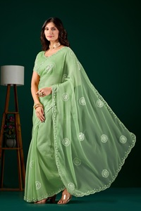 Vexotrend Indian Designer Women's <b>Satin</b> Chiffon <b>Saree</b> Beautiful Patola Design Traditional Style Wedding Diwali Party Wear - Product Image 3