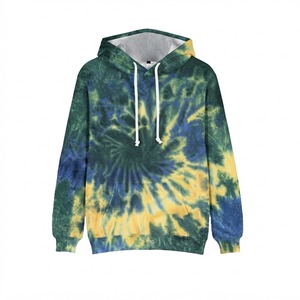 Unisex <b>Tie</b>-Dye Hooded Sweatshirt Regular Fit Knitted Casual Summer Pocket Design Green <b>Blue</b> Yellow Pattern - Product Image 1