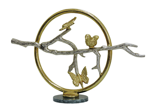 รูปปั้นมือพระพุทธรูปโกลเด้น วิทาร์กา มูดรา - รูปปั้นมือพระพุทธรูปอะลูมิเนียมตกแต่งบนฐานไม้ - ศิลปะตกแต่งบ้านสำหรับการทำสมาธิ เซน โยคะ - Product Image 1