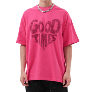 T-shirt Homme Haute Qualité 100% Coton Uni Coupe Classique Streetwear Molleton Français avec Strass Logo Personnalisé Manches Courtes Devant - Product Image 1