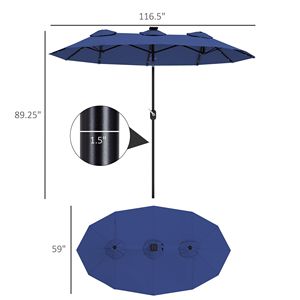 Sombrilla de Patio de Doble Cara Azul Marino de 9.7 Pies con Inclinación y Manivela, Luz Solar LED, 12 Varillas y 2.7m de Radio para Uso en Patio - Product Image 3