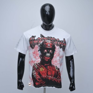 เสื้อยืดแขนสั้นสีขาวลายพิมพ์รูปหัวกะโหลก คอกลม ทรงปกติ สไตล์พังก์ พิมพ์ลายบนผ้าเจอร์ซีย์คอตตอน - Product Image 1