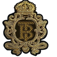 Patchs brodés à la main 3D en fil métallique surélevé Crown TB, forme et couleur personnalisées, livraison express pour