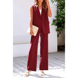 Ensembles de blazers décontractés pour femmes sur mesure, tenues 2 pièces, veste sans manches et pantalon large, style décontracté - Product Image 4