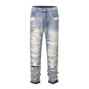 Venta al por mayor, personalizado, ODM, HAMIO SPORTS, Jeans de mezclilla desgastados para hombre, casuales, lisos, de peso medio, de pierna recta, ajustados, cómodos, de Spandex/Algodón - Product Image 5