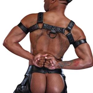 Arnés de Cuero Sintético para Hombre, Estilo Bulldog, Color Gris Oscuro, Correas Ajustables para el Pecho, Ropa de Club Premium, Disfraz Sexy con Encaje - Product Image 3