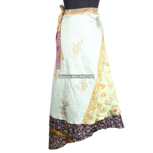 New Indian Vintage Wrap Tie Long <b>Skirt</b> Women Wear Vintage Silk Sari Long Length Wrap Around <b>Skirt</b> 2 Layer Reversible Saree <b>Boho</b> - Product Image 3