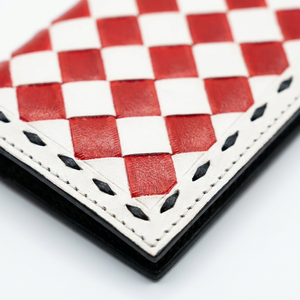 Red And White Color Diamond Lattice Geometric Pattern Genuine Leather Long Fold <b>Wallet</b> Handmade Women's Fashion Daily Use <b>Wallet</b> - Product Image 3