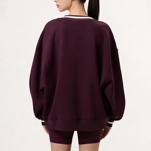 Sweat-shirt oversize pour femme, hiver, uni, écologique, col en V, polaire doux, col contrasté côtelé, pull-over, streetwear, extérieur - Product Image 2