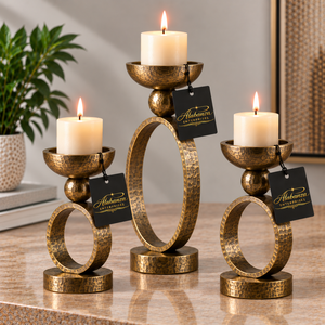 ALABANZA ENTERPRISES Ensemble de 3 bougeoirs en acier inoxydable faits à la main, supports décoratifs en métal pour la maison et les tables de mariage - Product Image 2