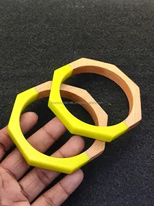 ชุดกำไลแฟชั่นทำจากเรซินธรรมชาติทำจากไม้มะม่วงสีเหลืองและรูปทรงเรขาคณิตที่เรียบง่ายลายดอกไม้และสัตว์ - Product Image 3