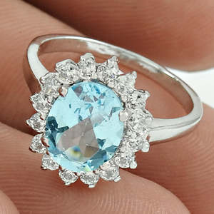 Natural Oval Cut Sky Blue Topaz & White <b>CZ</b> Gemstone <b>Ring</b> Crafted From 925 Sterling Silver Fine Jewelry For Women At Lowest Price - Product Image 4