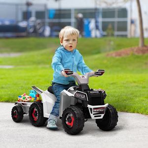 Auto Elettrica Bianca 6V per Bambini da 18-36 Mesi con Movimento Avanti e Indietro, Ruote Resistenti all'Usura e Rimorchio Posteriore - Product Image 2