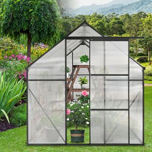 Serra in Policarbonato 6x8 FT Rinforzata con Base Rialzata e Ancoraggi in Alluminio, Verde, per Giardino Esterno, Design per Tutte le Stagioni - Product Image 2