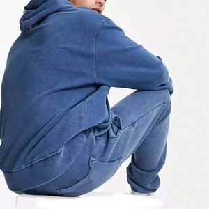 Ensemble survêtement bleu à capuche pour homme, sweat-shirt et pantalon de survêtement 100% coton, coupe ample décontractée avec poches latérales, vêtements d'automne - Product Image 4