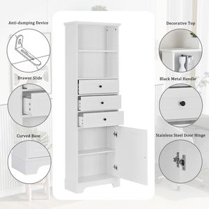 Armadio Alto in MDF Bianco con 3 Cassetti Regolabili per Bagno, Studio e Ufficio - Product Image 6
