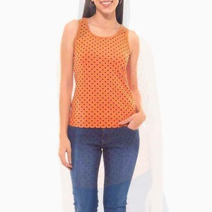Débardeur sans manches pour femme, col rond, 180g, orange à pois, décontracté, tricoté, respirant - Product Image 4