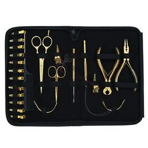 Juego de herramientas para extensiones de cabello Gold Microlink con alicate de crimpado de microanillos, aguja de engarce, peine de cola de rata y anillo separador de mechas - Product Image 6