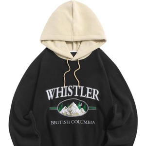 Sudadera de Felpa Sólida 100% Algodón, Manga Larga, con Letras y Gráficos de Montaña Bordados, Casual, con Cordón Ajustable, Cómoda, Cálida y Duradera - Product Image 1