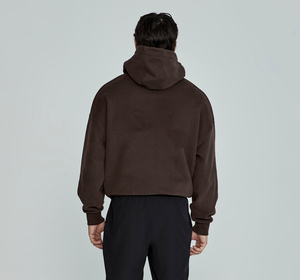 เสื้อสเวตเชิ้ตมีฮู้ดสีน้ำตาลสำหรับผู้ชาย ทรงโอเวอร์ไซส์ ผ้าฟลีซสีพื้น สวมใส่สบาย ความยาวครอป เหมาะสำหรับฤดูใบไม้ร่วง แขนเสื้อแบบปกติ - Product Image 2