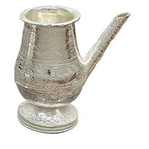 Nuovo arrivo inciso a mano lavoro tedesco argento Lota con tubo per Pooja Kalash per regalo culto decorazione del tempio di casa