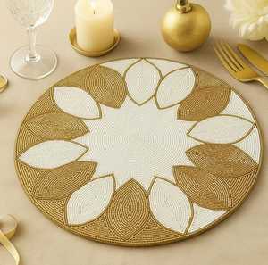 Handcrafted Eco-Friendly Customizable Beaded Round <b>Placemat</b> Christmas <b>Table</b> Mat Festive Holiday <b>Table</b> Decor for <b>Dining</b> and Party - Product Image 1