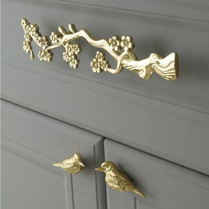 Luxury Brass Leaf Cabinet <b>Door</b> <b>Handles</b> Gold Finish Decorative <b>Pulls</b> Modern Wardrobe Drawer <b>Handles</b> Handmade Home Hardware Set - Product Image 3