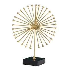 Sculpture moderne en métal doré en forme d'étoile, ornement de luxe en forme de boule de pissenlit, figurine de grande roue en fer, centre de table sur base en marbre noir - Product Image 1