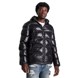Veste d'hiver décontractée pour homme, noire, à capuche, en duvet, coupe-vent, coupe régulière, fermeture éclair, couleur unie, épaisse et isolée - Product Image 4