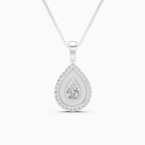 Collar Clásico de Diamantes en Oro Blanco para Mujer, Corte Brillante Redondo, Joyería de Compromiso Certificada, Engaste Pavé - Product Image 2
