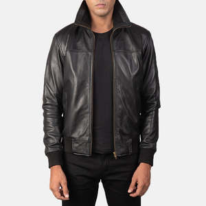 Blouson aviateur en cuir noir Air Rolf pour homme, fermeture éclair, respirant, style vintage, coupe décontractée, automne - Product Image 2