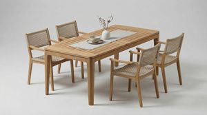 Ensemble de table à manger en bois portable de style scandinave moderne avec 4 chaises, design rectangulaire, meubles pour la maison, assemblage non requis, extérieur - Product Image 5