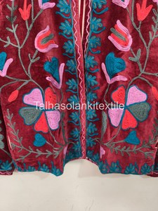 Red Velvet Suzani Jacket Handmade Full Sleeve Autumn <b>Women's</b> <b>Coat</b> Floral Embroidered Jacket <b>Coat</b> - Product Image 5