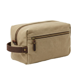 Canvas Toiletry Bag <b>Medium</b> Size Zipper Closure Soft Handle Olive Green Minimalist Style - Product Image 3