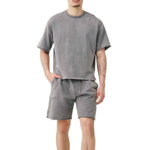 Ensembles deux pièces personnalisés T-shirts et shorts de haute qualité pour hommes, style unique délavé à l'acide, coupe ample et courte - Product Image 3