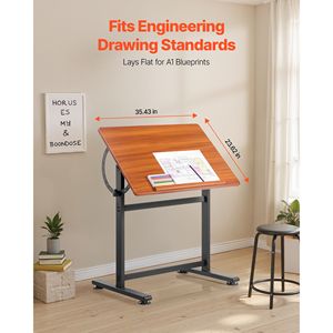 Tavolo da Disegno Inclinabile 0-90 Gradi Regolabile, Scrivania Portatile per Artisti con Struttura a H, Piano Nero/Marrone per Progettazione e Design per Ville - Product Image 3