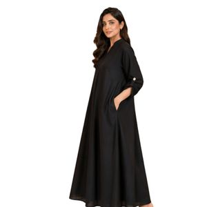 Women's Black Solid Maxi Long Sleeve <b>Dress</b> <b>Loose</b> Fit Casual Elegant Full Length Robe Soft Comfortable Traditional <b>Dress</b> - Product Image 2