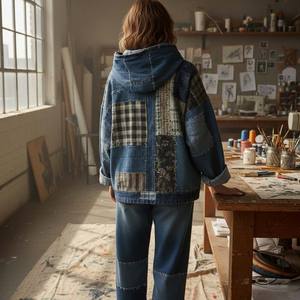 Custom Denim Women's <b>Oversized</b> <b>Vintage</b> Style Cotton <b>Sweatshirt</b> Autumn Winter - Product Image 6