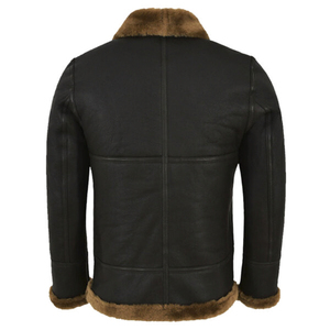 Men's Black Genuine <b>Leather</b> Biker <b>Jacket</b> with Stand Collar Zipper Closure Eco-Friendly & Windproof Breathable <b>Winter</b> Regular Fit - Product Image 3