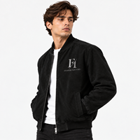 Blouson bomber en daim de chèvre noir sur mesure pour homme, veste en daim premium à fermeture éclair, col côtelé, streetwear décontracté pour homme