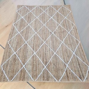 Modern Geometric Jute Area Rug Rectangle Flat Weave Non-Slip Rubber Backing Living Room Decor Natural Beige Tone - Product Image 2