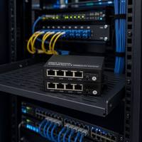 Konverter Media Fiber Ethernet 10/100M 1 SC Optik 4 Port RJ45 dengan Isolasi VLAN untuk Jaringan IP CCTV 20km