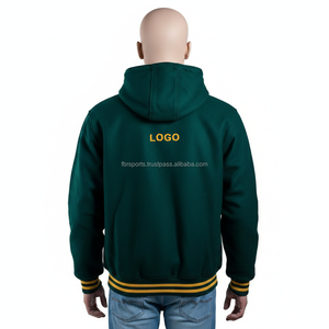 เสื้อแจ็คเก็ตวาร์ซิตี้มีฮู้ดสีเขียวสำหรับผู้ชาย แต่งขอบสีเหลือง ปักโลโก้ สวมใส่สบายๆ ในฤดูใบไม้ร่วง - Product Image 5