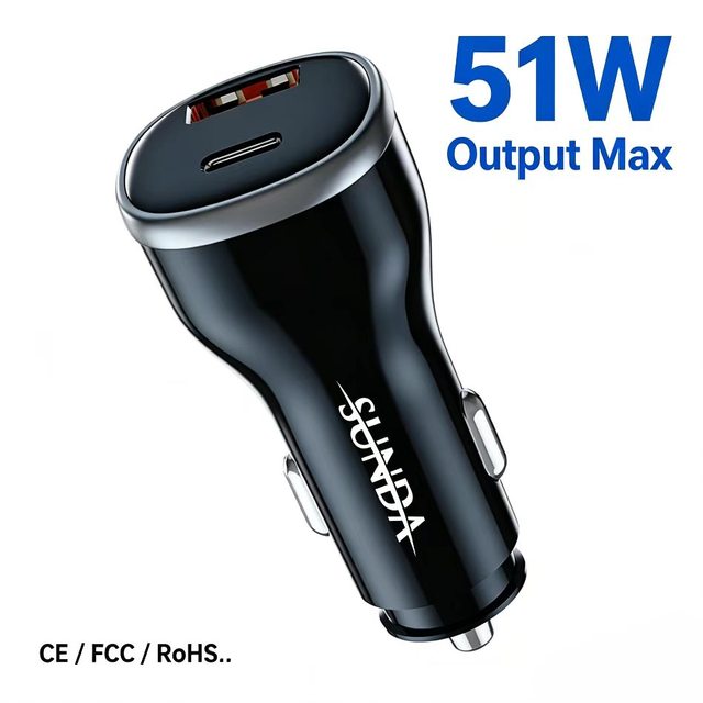 Dual Port 51W Fast Car Charger with Digital Voltage Display PD PPS QC3.0 USB Type-C Universal Adapter for Mobile Phones